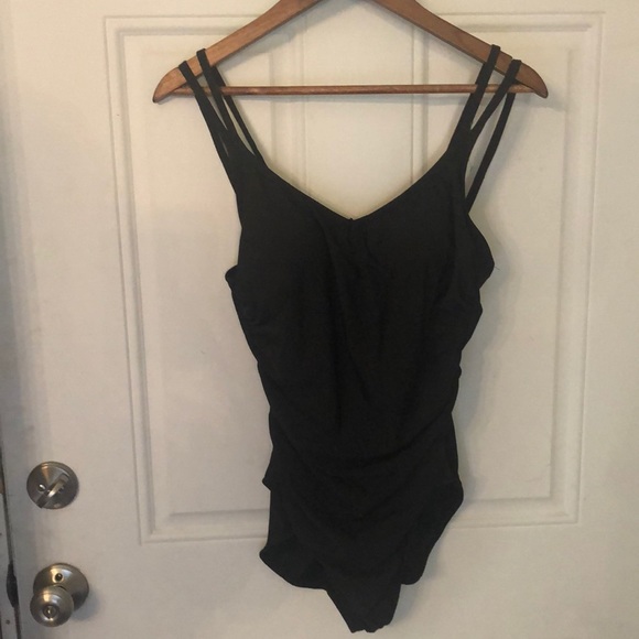 Trimshaper Other - Trimshaper Double Strap Black One Piece Swimsuit